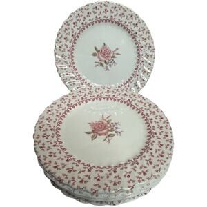 Rose Bouquet by Johnson Bros Ironstone Mauve Pink 6 Dessert Plates